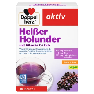 Abbildung der Produktverpackung Doppelherz aktiv Heißer Holunder Frontansicht
